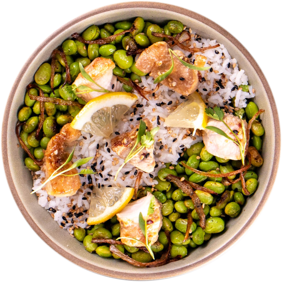 Garlic Chicken with Edamame and Coconut Rice Innit